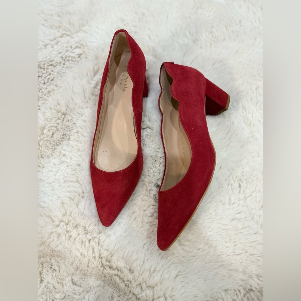 Kate Spade Shelby Red Suede Petal
Pointed Toe Block Heels Size 7.5